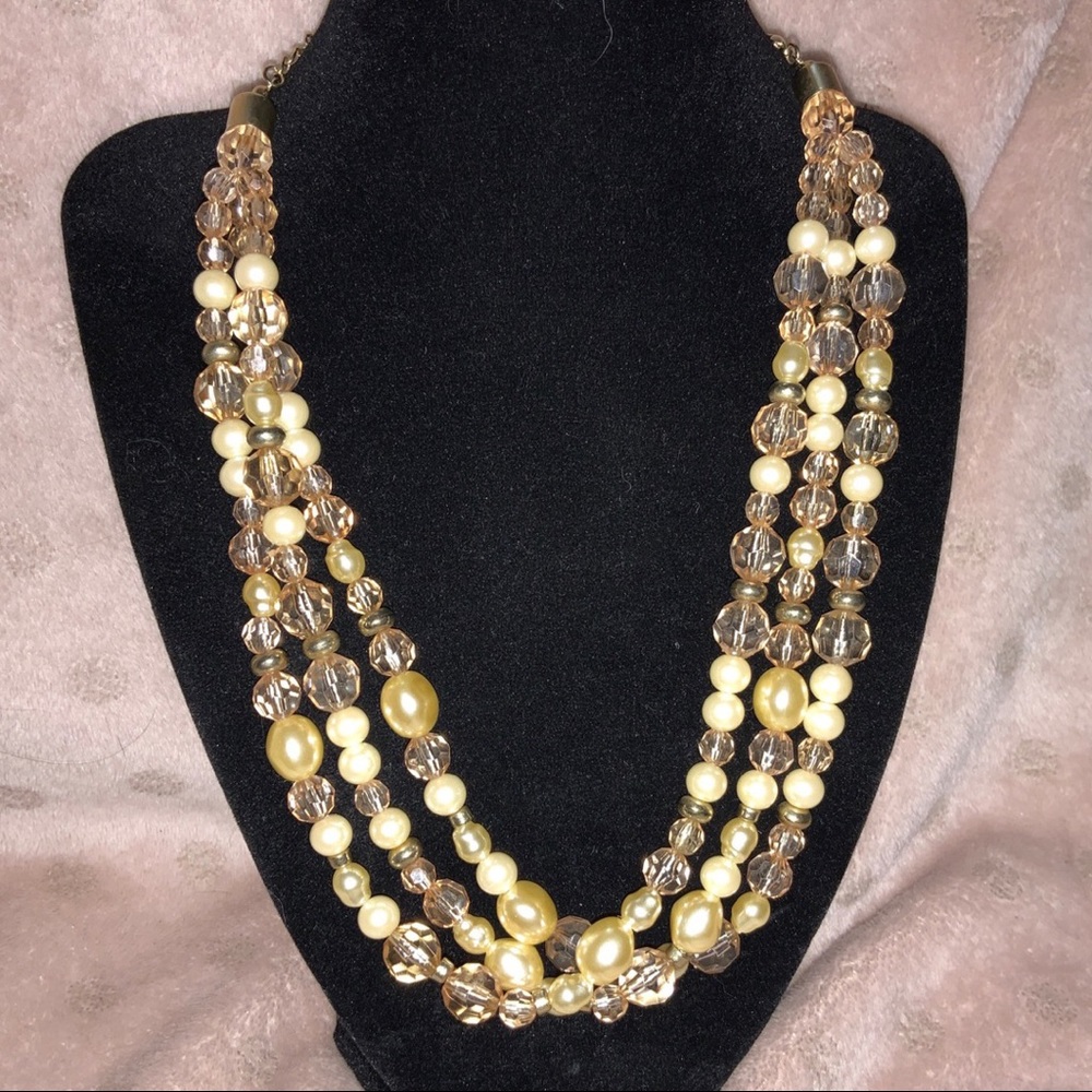 Buoux Terner Three Stand Necklace with Magnetic Barrel Clasp, costume jewelry